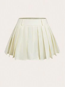 Chiquease Falda mini plisada de color liso casual y versátil para mujer