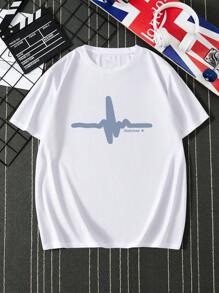 Manfinity Dauomo Camiseta sencilla de cuello redondo y manga corta con estampado para hombre, casual para uso diario