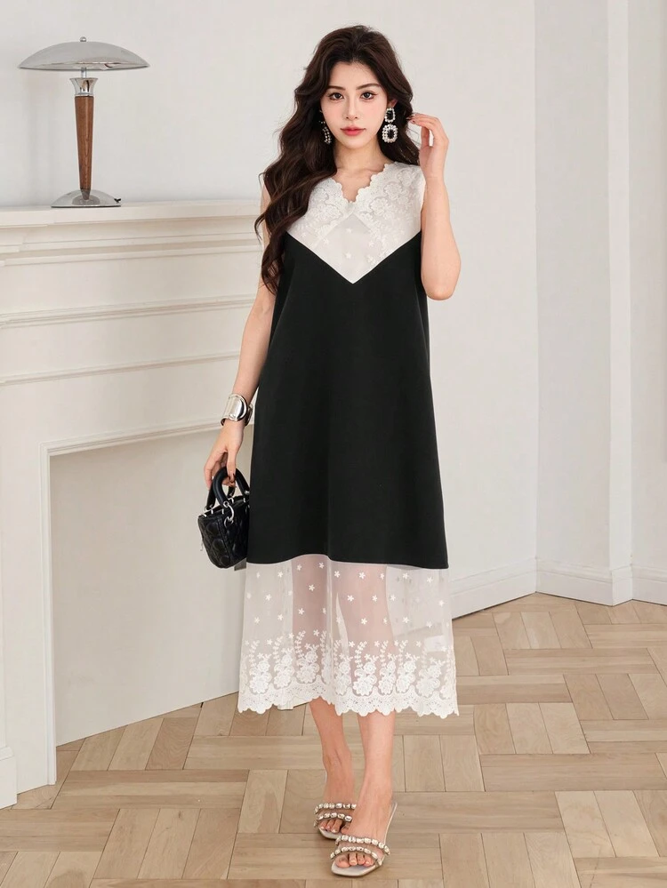Summer New Color Block Splicing Long Dress For Women Sundress Maxi Dress