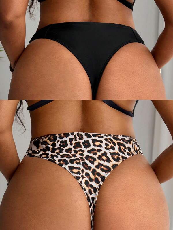 Swim SXY Vară 2buc/Set Pantaloni scurti de bikini cu talie înaltă pentru femei cu imprimeu leopard și talie mare