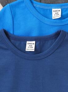 SHEIN 5pcs Baby Boy Casual Comfortable White T-Shirts, Spring/Summer
