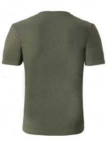 OTTIMOZO Plus Size Men's Solid Color Zipper Half Placket Short Sleeve Polo Shirt - Army Green - View 2