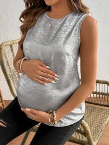 SHEIN Women Maternity Summer Fashionable Solid Color Textured Camisole - Silver - View 4