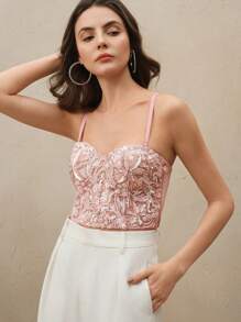 Anewsta Women Elegant Sequins Embroidered Camisole Tank Top