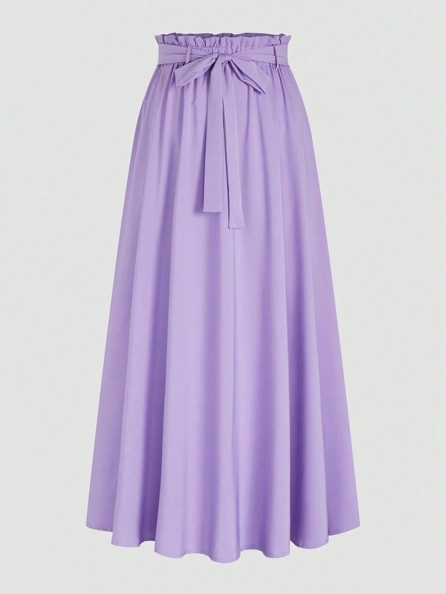 Sweetra Plus Size Casual Ruffled Waist Tied Skirt - Purple - View 1