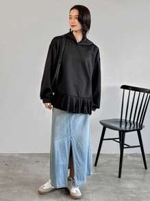 FRIFUL Women's Loose Contrast Color Patchwork Hoodie Sweatshirt,Fall Clothes