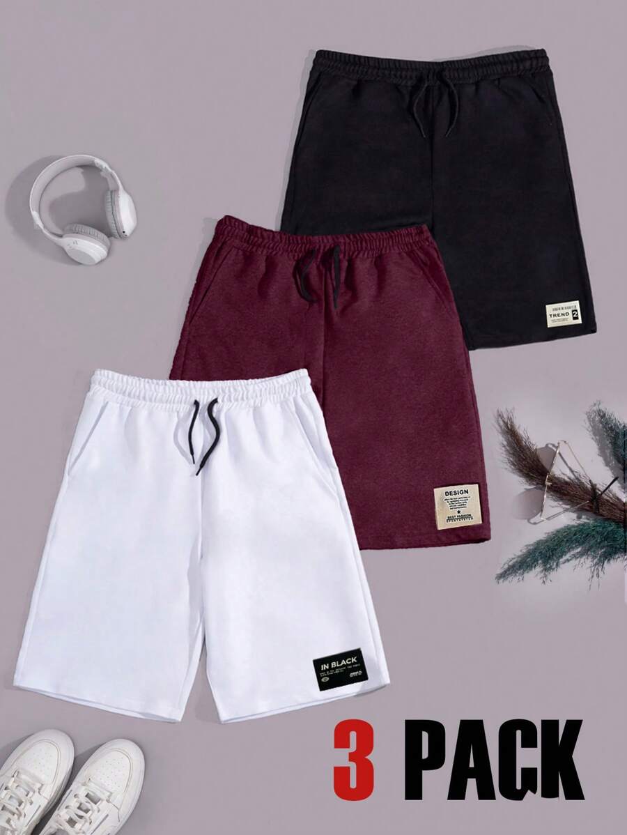 RueChic Men 3pcs Pack Drawstring Label Detailed Regular Shorts - Multicolor - View 1