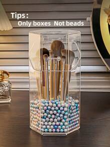 1pc Makeup Brush Holder With Lid,Dustproof Cosmetic Brush Organiser Storage Box,Minimalist Plastic Square Pen Holder And Makeup Brush Storage Bucket,Transparent Cosmetic Storage For Bedroom And Home Essentials,Display Cases Protect Brushes Storage (No Pearls)