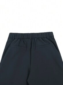 Manfinity Homme Men's Solid Color Pocket Straight Leg Casual Office Pants - Navy Blue - View 5