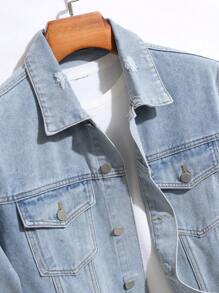 Manfinity LEGND Men's Front Button Long Sleeve Pocket Casual Denim Jacket - Light Wash - View 3