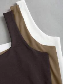 Sweetra Women's Solid Color Wide Strap Casual Slim Fit Tank Top - Multicolor - View 3