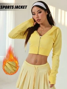 Easithlete Mustard Yellow Fleece Yoga Sports Jacket - Mustard Yellow - View 1