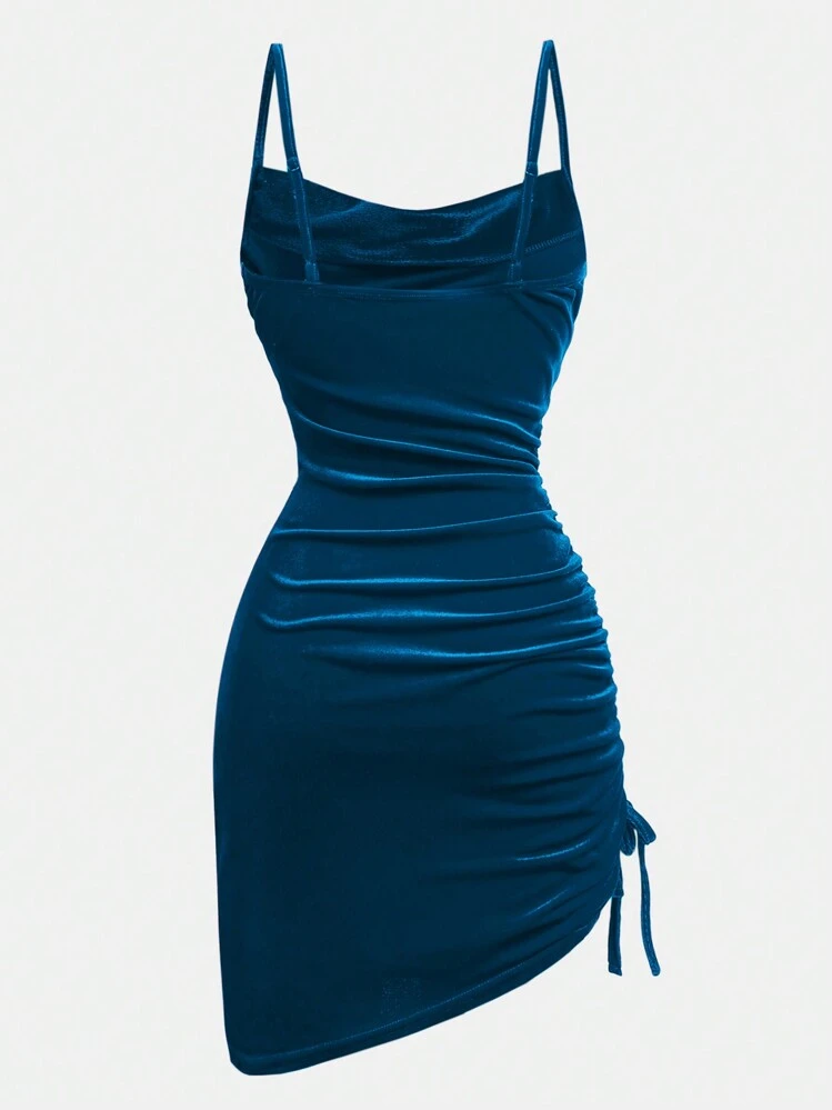iridescent velvet blue dress Velvet Off-the-Shoulder long Prom Dress