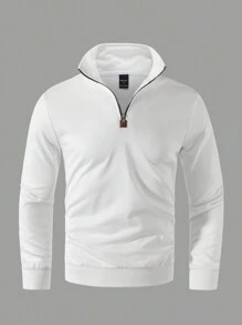 Manfinity Homme Plus Size Men's Front Zipper Long Sleeve Casual Pullover Hoodie - White - View 3