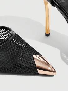 CUCCOO SZL Women Sexy Fashion Pointed Toe Metal Buckle Black Breathable Mesh Strap Buckle Ladies Thin High Heel Hollow Out Pumps Spring Shoes Spring Break Easter For Christmas - Black - View 5