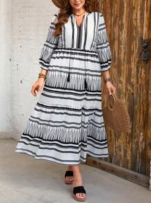 SHEIN LUNE Elegantes Maxikleid in Große Größen mit Fransen und Muster