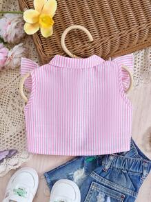 Babygirl Summer Casual Striped Ruffle Trim Tank Top - Pink - View 2