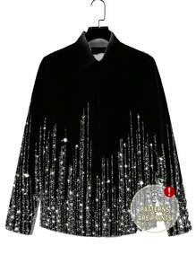 Manfinity VCAY Camisa negra de manga larga con cuello vuelto para hombres, con estampado de perlas, sin lentejuelas, para fiesta