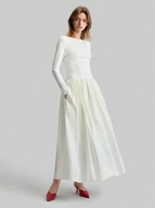 Ontre 女士白色浪漫度假风格优雅圆领长袖连衣裙春季 - 白色 - 查看 6