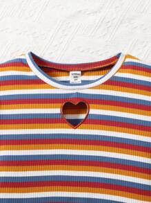 Tween Girls Casual Striped Crew Neck Short Sleeve Top With Mini Skirt 2 Pieces Set