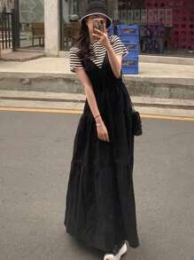 DAZY Robe mi-longue vintage sans manches avec ourlet évasé pour femmes