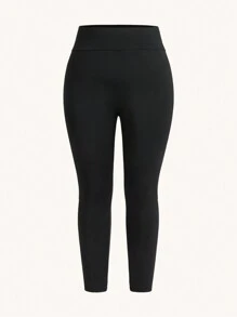 SHEIN Essnce 大码女式春夏时尚休闲运动舒适日常多种长度选择黑色高弹力紧身裤 3 条装，女式下装，女式夏季服装 - 黑色 - 查看 11