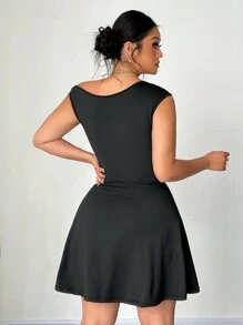 SHEIN Unity Plus Size Women's Stretch Bodycon Mini Dress, Oblique Sleeveless - Black - View 2