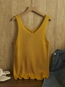 EMERY ROSE Women's Solid Crew Neck Sleeveless Knit Sweater - Yellow - View 2