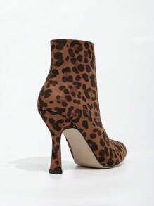 CUCCOO SZL 性感时尚棕色豹纹尖头侧拉链休闲百搭女士高跟踝靴适合圣诞节和新年假期 - 棕色 - 查看 5