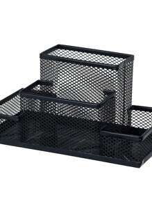 1 Pack Desk Organizer Desktop Mesh Pen Pencil Holder Caddy With 4 Compartments, Office Home School Classroom Accessories Cool Supplies Black Back To School