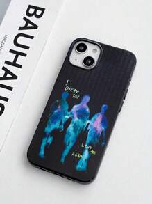 ROMWE Grunge Punk Ốp điện thoại in chữ nhiệt màu xanh nhiều màu, tương thích với iPhone, họa tiết ngày lễ tình nhân - Nhiều màu - Xem 2