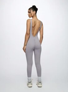 SUMWON WOMEN Seamless Compression Athletic Unitard Performance Workout Full Body Suit Training Exercise Jumpsuit Dance Yoga Fitness Active Gym Wear Sculpting Bodysuit Ballet Base Layer - Light Grey - View 2