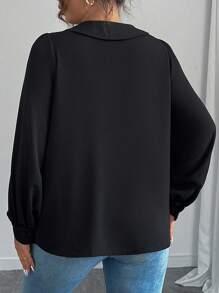 Flirla 大码 V 领主教袖系带黑色衬衫