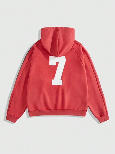 Street Life Sudadera con capucha para hombre con parche a rayas estilo lavado y vintage en los hombros