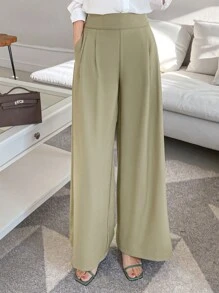 DAZY Quần dài nữ dáng rộng thoải mái mùa hè mới cổ điển - màu xanh lá - Xem 1
