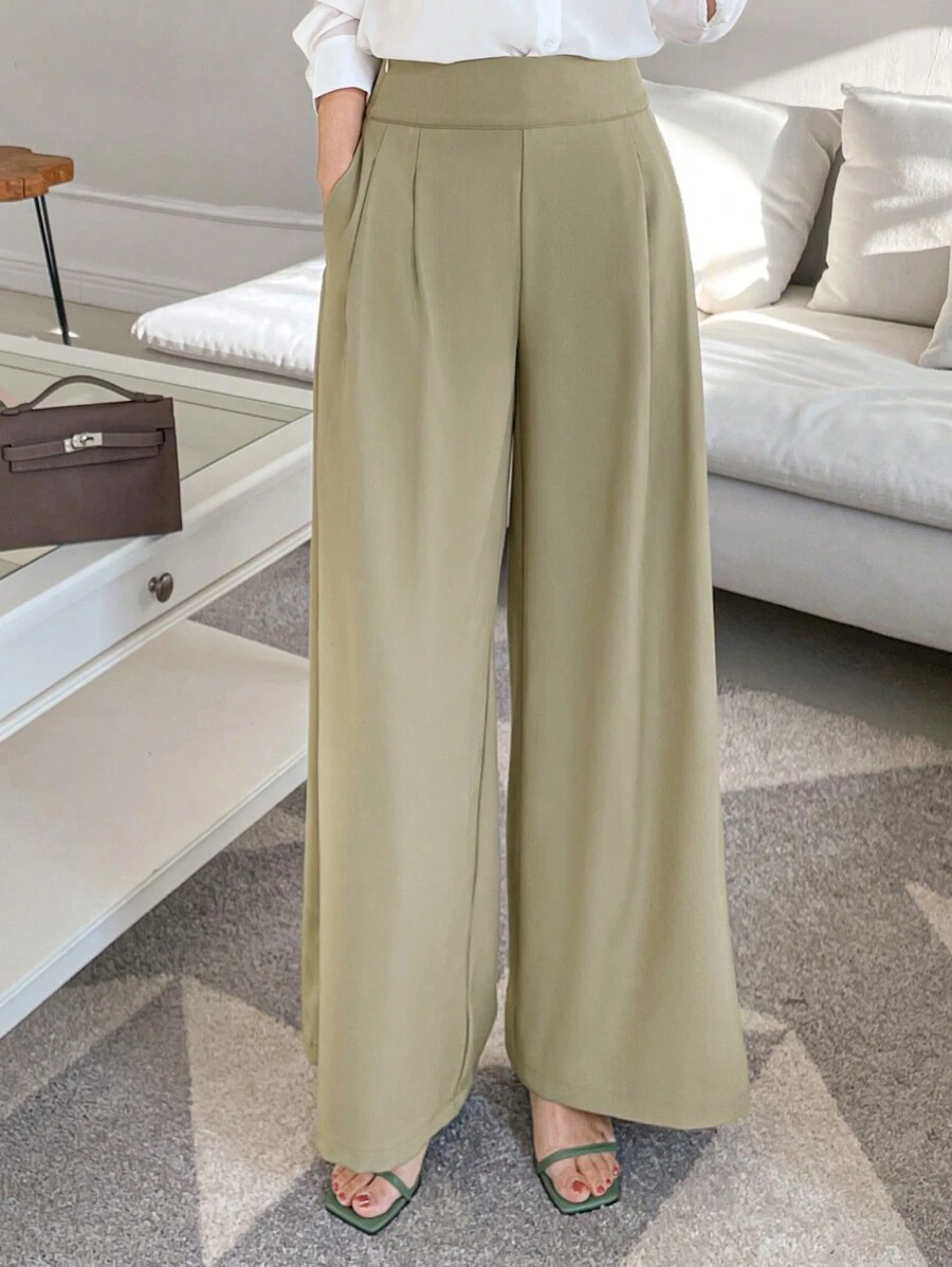 DAZY Quần dài nữ dáng rộng thoải mái mùa hè mới cổ điển - màu xanh lá - Xem 1