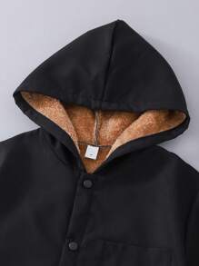 SHEIN Explorewe Teenage Boys' Thermal Lined Hooded Jacket, Thickened Composite Warm Coat For Autumn/Winter - Black - View 3