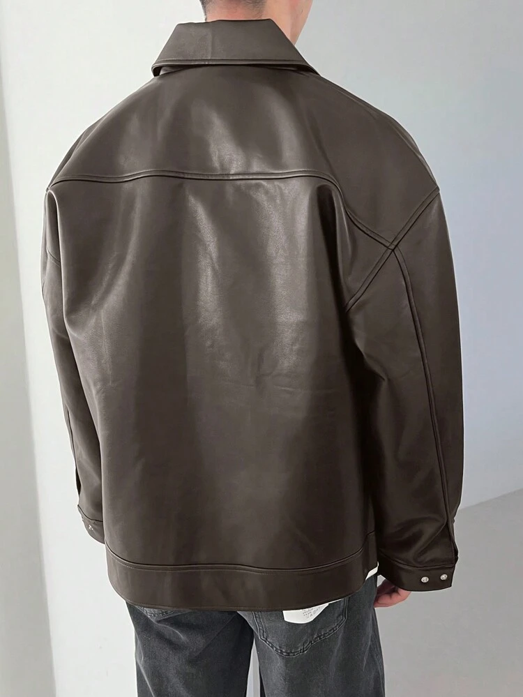 Spring Solid Color Leather Men's Jacket, Winter, Grunge