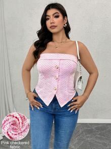 SHEIN Essnce Plus Size Women's Jacquard Knit Patterned Bandeau Top, "Valentine's Pink Lover" For Summer