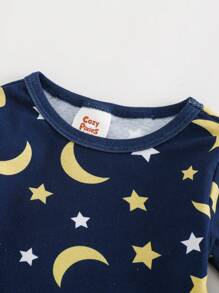 Cozy Pixies Baby Boy Snug-Fit Pajama Set, Star & Moon Pattern, Soft & Cozy Long Sleeve Top And Elastic Waist Pants, Comfortable Homewear - Blue - View 4