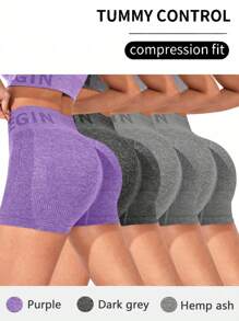 Women High Waist Simple Letter Pattern Detail Casual Sports Shorts Biker Shorts