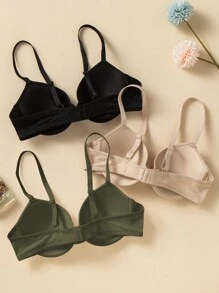 DesireSculpt 3-Piece Set Women Solid Color Spaghetti Strap Simple Casual Underwear Bra With Underwire - Multicolor - View 2