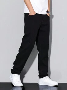 RivetRise Men's Solid Color Pocket Simple Casual Jeans - Black - View 4