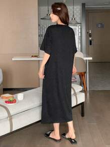DAZY Loose Solid Color Short Sleeve Women Bathrobe