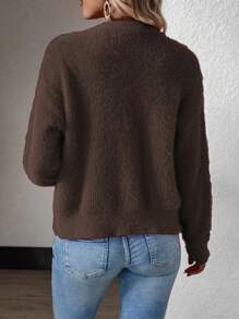 SHEIN LUNE Cardigan court en fausse fourrure marron de couleur unie, style casual pour l'automne et l'hiver
