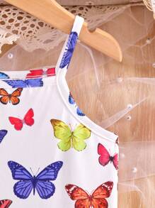 SHEIN Summer Cute Knitted Butterfly Pattern Bodysuit For Baby Girls - White - View 3