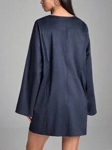 LYSMO 休闲宽松简约纯色长袖迷你连衣裙