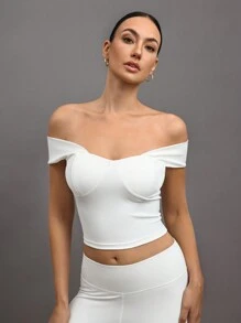 Activina Camiseta deportiva de mujer ajustada de un hombro sin mangas de unicolor con rayas antideslizantes - Blanco - Ver 5