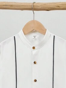 SHEIN Leap Crew 2pcs Tween Boys Collared Long Sleeve Shirt And Pants Set, Suitable For Autumn - Grey - View 3