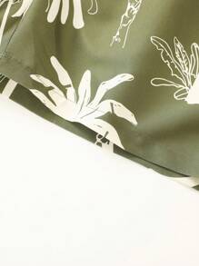 Surfspeed Men's Casual Coconut Tree Print Drawstring Waist Beach Shorts - Army Green - View 6